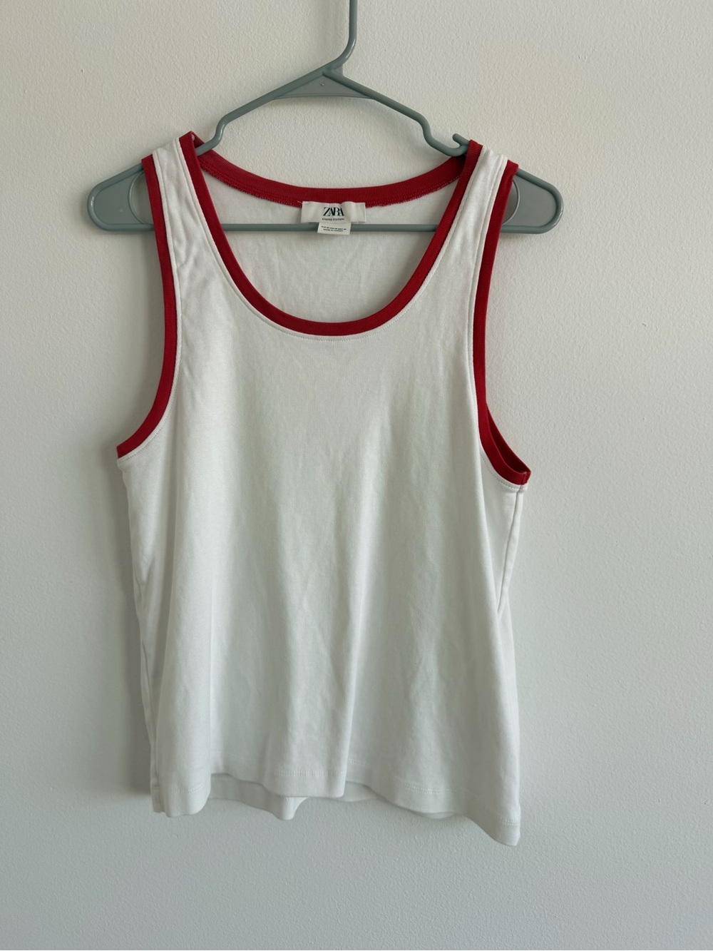 Zara White Tank Top with Red Trim - Women's Ringer Style